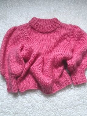 Ganni Wool Pink Puff Sleeve Mock Neck Sweater Size M   Like new